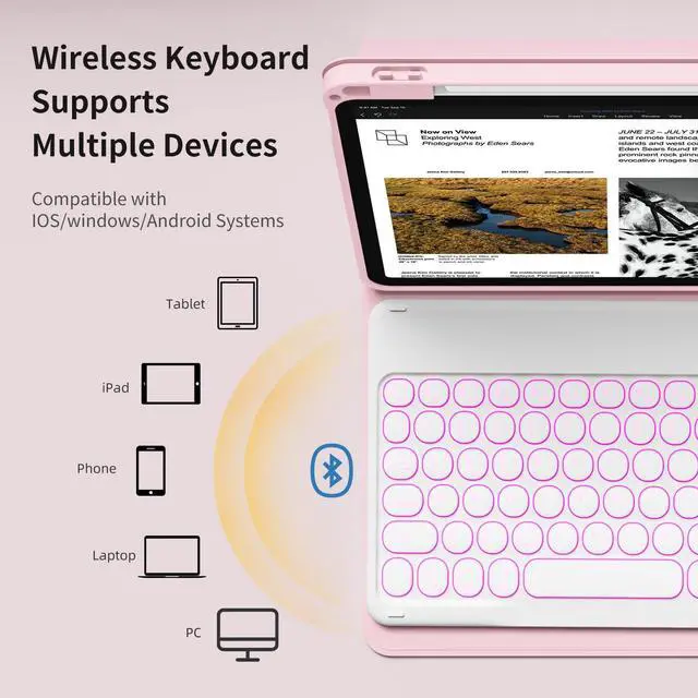 Alt view image 5 of 5 - kenke Keyboard Case for iPad Air 11 Inch (M3) 2025 / (M2) 2024, iPad Air 5th/4th Generation 10.9 Inch 2022/2020, Stand Cover with Pencil Holder 7 Color Backlit Detachable Wireless Keyboard, Light Pink