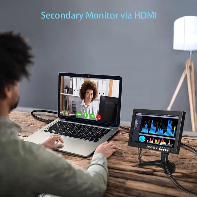 Alt view image 3 of 5 - JINSWY 8" Mini Security Monitor, Portable 1280x720 Metal Screen, HDMI/VGA/AV/BNC Input, Built-in Speakers & Remote, for CCTV Surveillance and Security Systems
