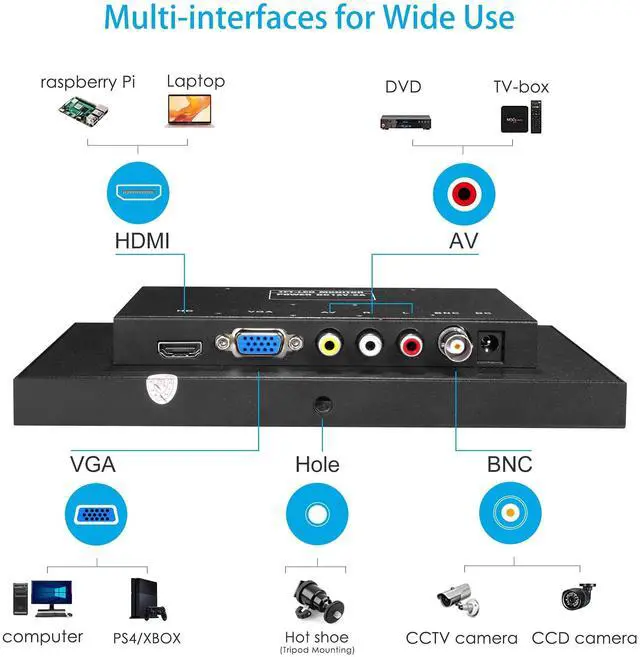 Alt view image 4 of 5 - JINSWY 8" Mini Security Monitor, Portable 1280x720 Metal Screen, HDMI/VGA/AV/BNC Input, Built-in Speakers & Remote, for CCTV Surveillance and Security Systems