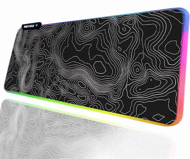 Main image of JMIYAV Topographic Gaming Mouse Pad RGB Mousepad Non-Slip Rubber Base Extra Large Cool XL XXL Computer Desk Pad Gaming Accessories LED Light Up Extended Big Mouse Pad for Gamer Black (31.5x12In)