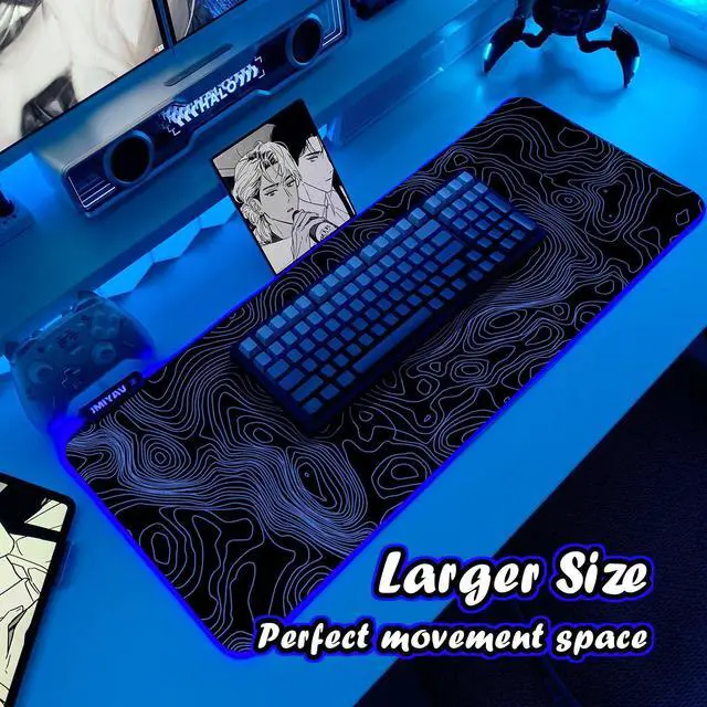 Alt view image 2 of 5 - JMIYAV Topographic Gaming Mouse Pad RGB Mousepad Non-Slip Rubber Base Extra Large Cool XL XXL Computer Desk Pad Gaming Accessories LED Light Up Extended Big Mouse Pad for Gamer Black (31.5x12In)