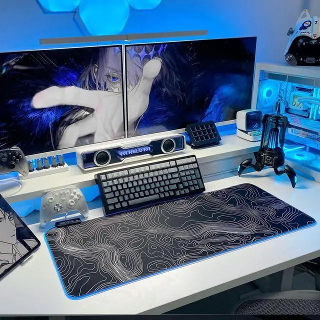 Alt view image 3 of 5 - JMIYAV Topographic Gaming Mouse Pad RGB Mousepad Non-Slip Rubber Base Extra Large Cool XL XXL Computer Desk Pad Gaming Accessories LED Light Up Extended Big Mouse Pad for Gamer Black (31.5x12In)