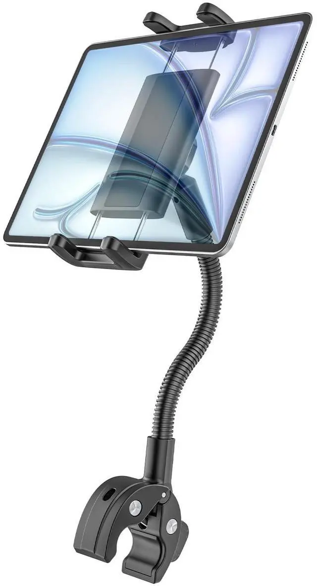 Main image of Kolasels Spin Bike Tablet Holder, Gooseneck Tablet Holder for Wheelchair, Stroller, Indoor Cycling, Gym Bicycle, Treadmill, Mic Stand, Compatible iPad Pro Air Mini, Galaxy Tabs, 4.7-12.9" Tablets