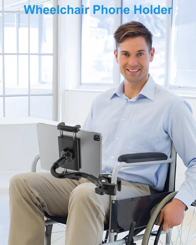 Alt view image 2 of 5 - Kolasels Spin Bike Tablet Holder, Gooseneck Tablet Holder for Wheelchair, Stroller, Indoor Cycling, Gym Bicycle, Treadmill, Mic Stand, Compatible iPad Pro Air Mini, Galaxy Tabs, 4.7-12.9" Tablets