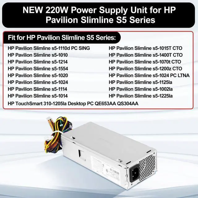 Alt view image 2 of 5 - LXun 220W Power Supply Unit for HP Pavilion Slimline S5 S5-1xxx TouchSmart S5-1024 310-1205la Desktop PC S5-1110d S5-1002la S5-1010 633195-001 633196-001 633193-001 PCA222 FH-ZD221MGR PCA322 Touchsmat