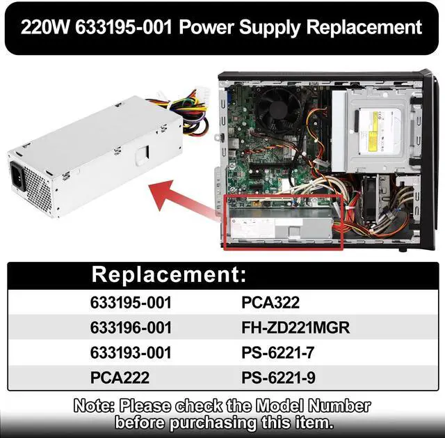 Alt view image 3 of 5 - LXun 220W Power Supply Unit for HP Pavilion Slimline S5 S5-1xxx TouchSmart S5-1024 310-1205la Desktop PC S5-1110d S5-1002la S5-1010 633195-001 633196-001 633193-001 PCA222 FH-ZD221MGR PCA322 Touchsmat