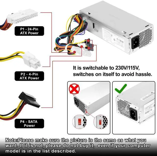 Alt view image 4 of 5 - LXun 220W Power Supply Unit for HP Pavilion Slimline S5 S5-1xxx TouchSmart S5-1024 310-1205la Desktop PC S5-1110d S5-1002la S5-1010 633195-001 633196-001 633193-001 PCA222 FH-ZD221MGR PCA322 Touchsmat