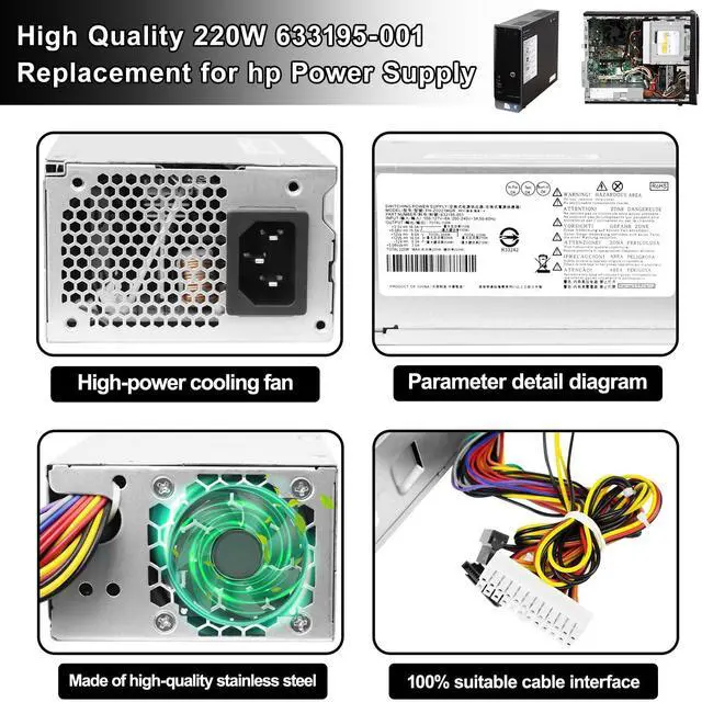 Alt view image 5 of 5 - LXun 220W Power Supply Unit for HP Pavilion Slimline S5 S5-1xxx TouchSmart S5-1024 310-1205la Desktop PC S5-1110d S5-1002la S5-1010 633195-001 633196-001 633193-001 PCA222 FH-ZD221MGR PCA322 Touchsmat