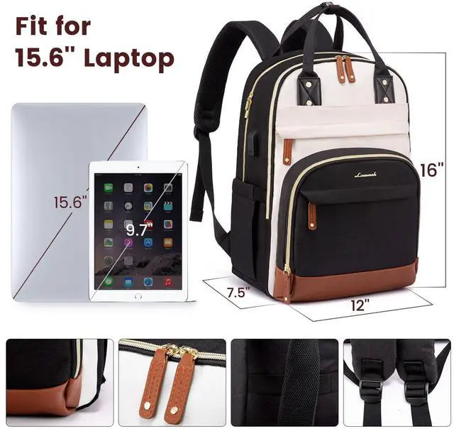 Alt view image 5 of 5 - LOVEVOOK Backpack for Women, Fits 15.6 Inch Laptop Bag, School Backpacks, Fashion Travel Work Anti-theft Bag, Business Computer Waterproof College Backpack Purse, Beige-Black-Brown