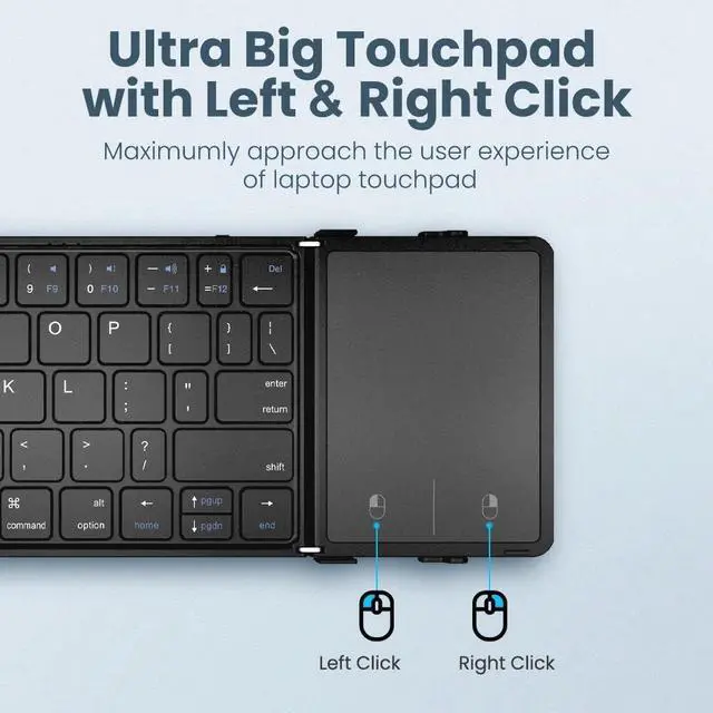 Alt view image 2 of 5 - JOMAA Foldable Bluetooth Keyboard with Touchpad Portable, Full-Size Travel Keyboard with PU Leather, Support 3 Devices for iOS Android Windows Mac OS (with touchpad)