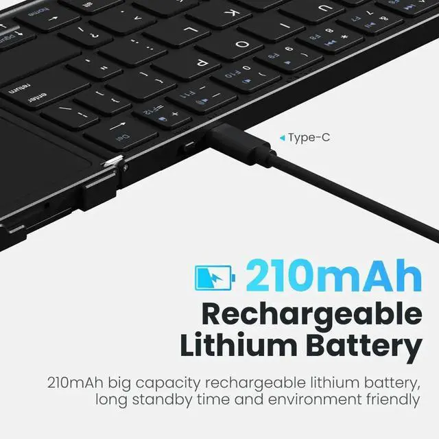 Alt view image 4 of 5 - JOMAA Foldable Bluetooth Keyboard with Touchpad Portable, Full-Size Travel Keyboard with PU Leather, Support 3 Devices for iOS Android Windows Mac OS (with touchpad)
