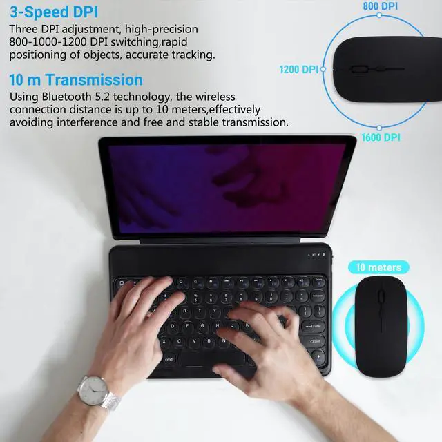 Alt view image 4 of 5 - Bluetooth Keyboard and Mouse Combo for iPad - 9.72" Rechargeable Wireless Keyboard & Mouse, Type-C Charging, Perfect for On-The-Go Professionals(Black)