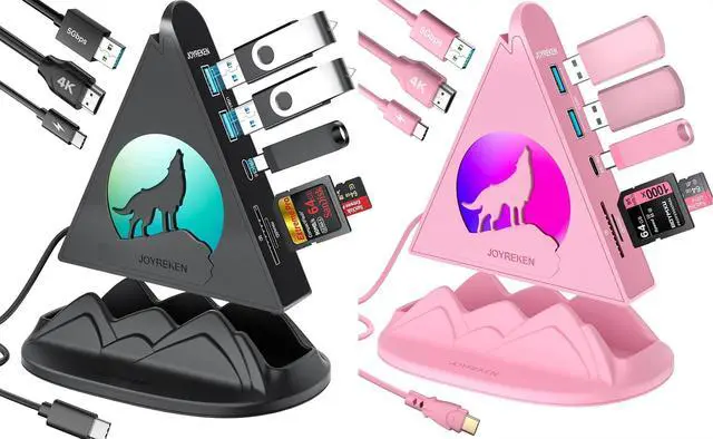 Main image of Pink&Black USB C Hub Multiport Adapter, 8-in-1 Wolf USBC Hub with 4K 30Hz HDMI, 100W Power Delivery, 5Gbps 3 USB-A Data Ports, USB-C3.0, SD/TF Card Reader, RGB Docking for MacBook Pro, Mac Mini, Dell