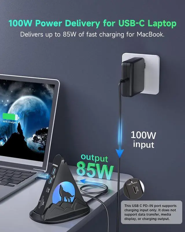 Alt view image 3 of 5 - Pink&Black USB C Hub Multiport Adapter, 8-in-1 Wolf USBC Hub with 4K 30Hz HDMI, 100W Power Delivery, 5Gbps 3 USB-A Data Ports, USB-C3.0, SD/TF Card Reader, RGB Docking for MacBook Pro, Mac Mini, Dell