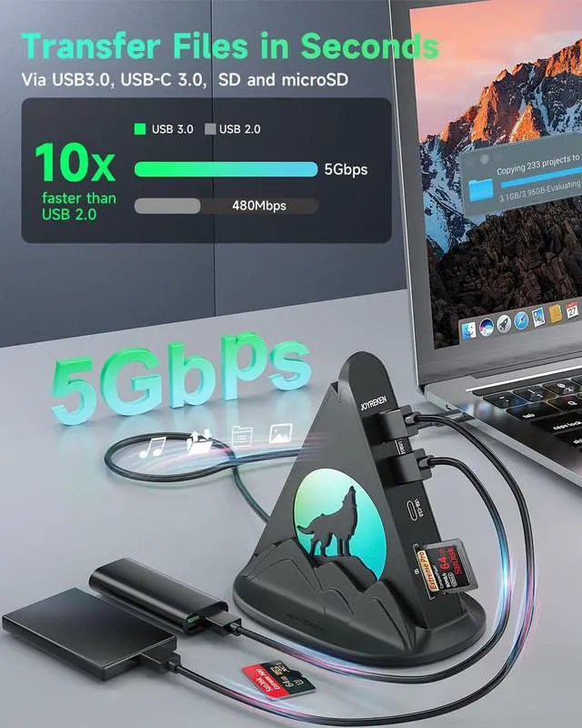 Alt view image 5 of 5 - Pink&Black USB C Hub Multiport Adapter, 8-in-1 Wolf USBC Hub with 4K 30Hz HDMI, 100W Power Delivery, 5Gbps 3 USB-A Data Ports, USB-C3.0, SD/TF Card Reader, RGB Docking for MacBook Pro, Mac Mini, Dell