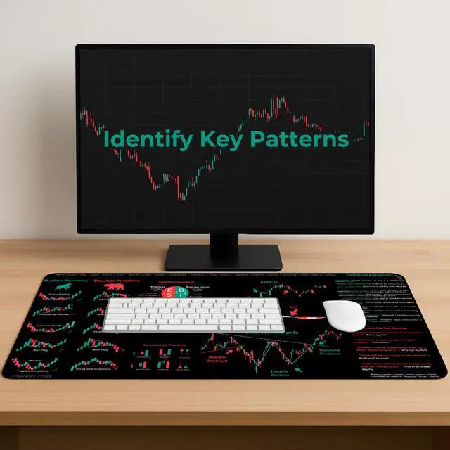 Alt view image 4 of 5 - Stock Market Mouse Pad - Large 15.7"x31.5" Trading Desk Mat with Chart Patterns & Investing Cheat Sheet - Perfect for Day Traders & Investors - Smooth Surface, Non-Slip, Stitched Edges