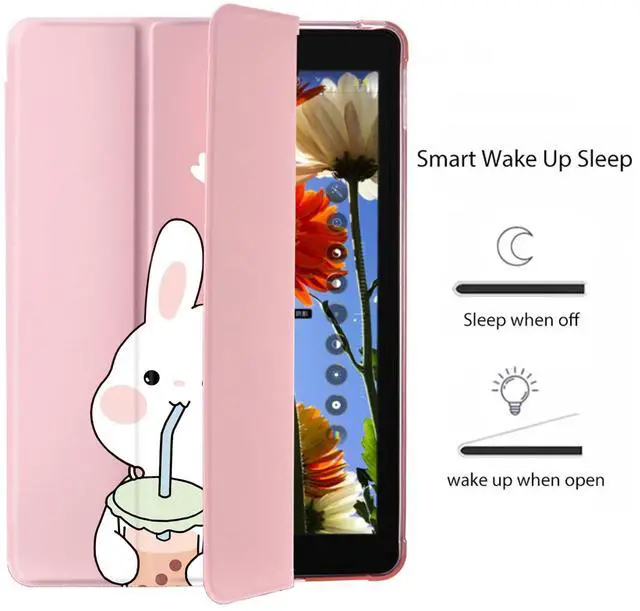 Alt view image 3 of 5 - Cute Kawaii Bunny for iPad Mini 6 Case with Pencil Holder, Auto Sleep/Wake, Pink Leather Soft TPU Back Cover