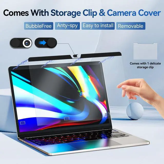 Alt view image 4 of 5 - Magnetic Anti Blue Light Filter for MacBook Air/Pro 13 Inch (2016-2022, M1, M2), Removable MAC 13.3" Computer Film,Glare Laptop Screen Protector with Camera Cover