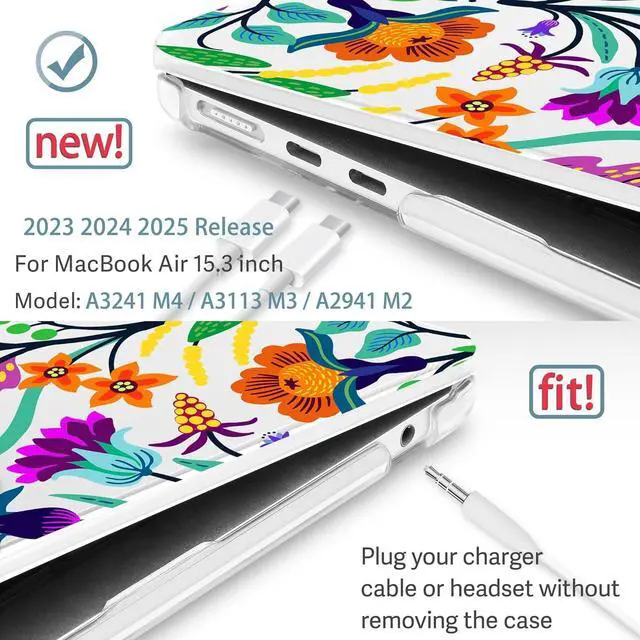 Alt view image 3 of 5 - May Chen Compatible with M4 MacBook Air 15 inch Case 2025 2024 2023 A3241 A3114 M3 A2941 M2 with Liquid Retina Display & Touch ID, Plastic Hard Shell with Keyboard Cover - Bright Colorful Flowers