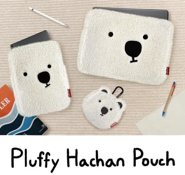 Alt view image 4 of 4 - Kimhachan Pluffy Ha-Chan Tablet Pouch 11 inch - Tablet Sleeve Kindle Pouch Bag Case 9 10 inch E-Readers Embroidered Cute Character Puffy Korean Goods for Women (Ivory)