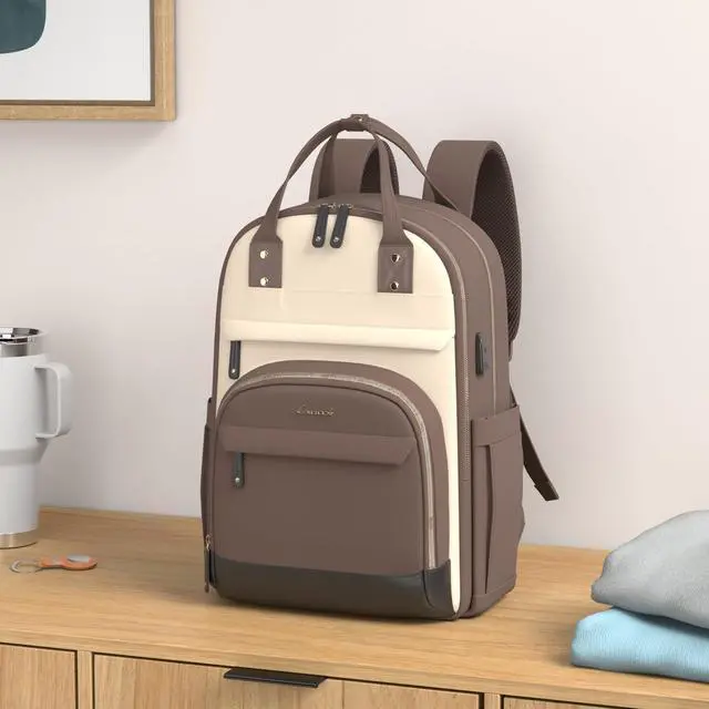 Alt view image 2 of 5 - LOVEVOOK Backpack for Women,Laptop Backpack Women,Fits 15.6 Inch Laptop Bag,School Backpacks,Fashion Travel Work Anti-theft Bag,Waterproof Business Computer College Backpack Purse,Brown-Apricot