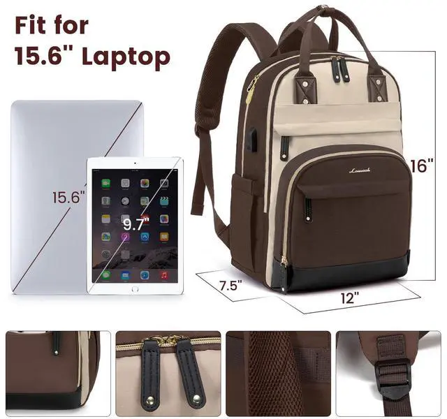 Alt view image 5 of 5 - LOVEVOOK Backpack for Women,Laptop Backpack Women,Fits 15.6 Inch Laptop Bag,School Backpacks,Fashion Travel Work Anti-theft Bag,Waterproof Business Computer College Backpack Purse,Brown-Apricot