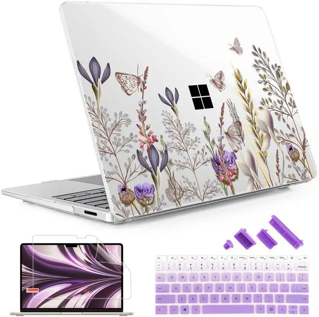 Main image of May Chen Case ONLY Compatible for 2024+ 13.8" Microsoft Surface Laptop 7 Windows PC with ARM CPU and AI-Powered Copilot+, Plastic Hard Shell Case with Keyboard Cover, Flower Plants