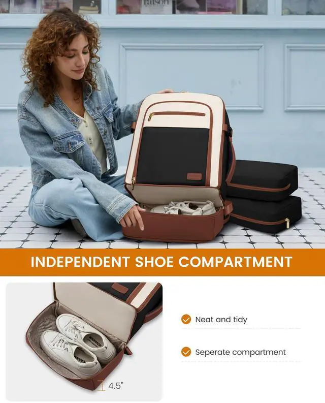 Alt view image 2 of 5 - LOVEVOOK Travel Backpack for Women with Shoes Compartment,50L Personal Item Travel Bag Flight Approved Carry On Backpack with 2 Packing Cubes,Large Casual Weekender Luggage Daypack