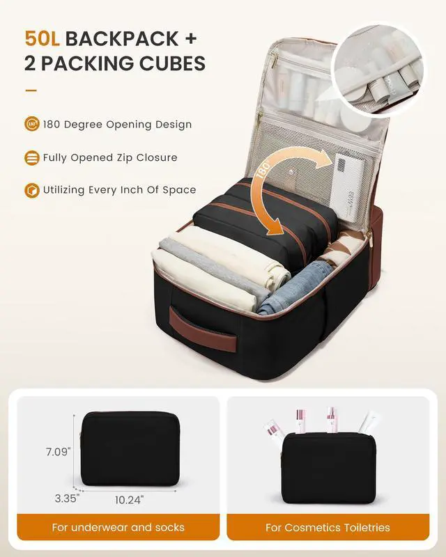 Alt view image 3 of 5 - LOVEVOOK Travel Backpack for Women with Shoes Compartment,50L Personal Item Travel Bag Flight Approved Carry On Backpack with 2 Packing Cubes,Large Casual Weekender Luggage Daypack