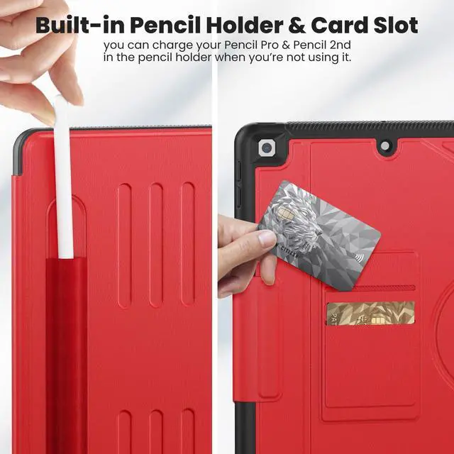 Alt view image 5 of 5 - KAIJIAbox Case for iPad 9th/8th/7th Generation Case 10.2 inch 2021/2020/2019, PU Leather Strong Magnetic Cover with Multi-Angle Magnetic Stand, Pencil Holder, Card Slots, Auto Sleep/Wake, Red