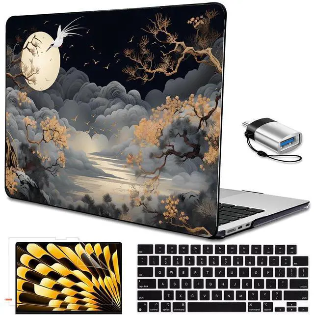 Main image of LCMOCICO for MacBook Air 15 inch Case 2025 2024 2023 M2 M3 M4 Chip A3241 A3114 A2941 with Liquid Retina Display & Touch ID, Plastic Hard Shell Case Cover for Mac Air 15.3 M4 2025, Tide Illustration 2
