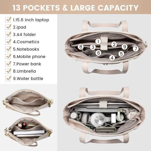 Alt view image 2 of 5 - LOVEVOOK Laptop Bag for Women 15.6 inch,Diamond Quilted Work Tote Bags Womens Laptop Computer Shoulder Bags,Stylish Travel Tote Bags Laptop Purse Briefcase Handbag with Clutch Purse,Nude