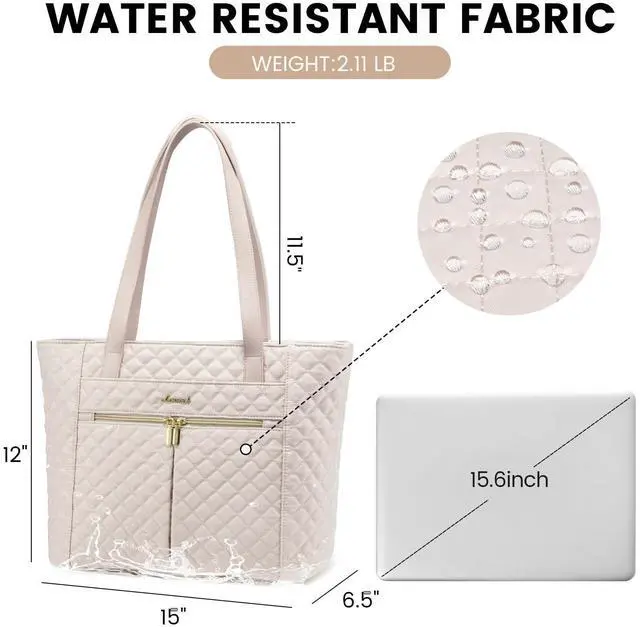 Alt view image 3 of 5 - LOVEVOOK Laptop Bag for Women 15.6 inch,Diamond Quilted Work Tote Bags Womens Laptop Computer Shoulder Bags,Stylish Travel Tote Bags Laptop Purse Briefcase Handbag with Clutch Purse,Nude