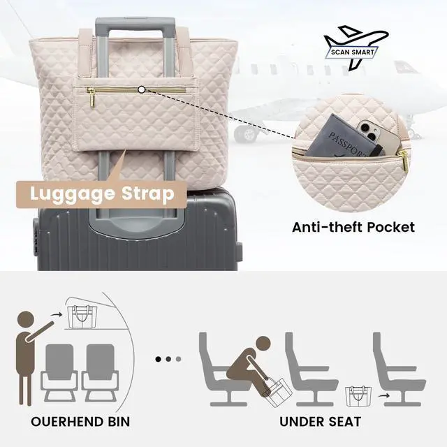 Alt view image 5 of 5 - LOVEVOOK Laptop Bag for Women 15.6 inch,Diamond Quilted Work Tote Bags Womens Laptop Computer Shoulder Bags,Stylish Travel Tote Bags Laptop Purse Briefcase Handbag with Clutch Purse,Nude