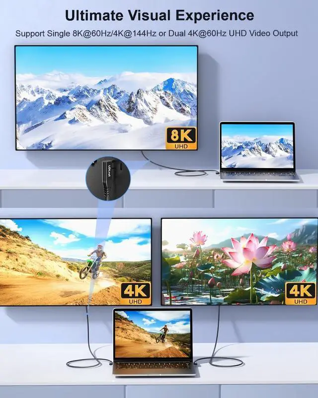 Alt view image 5 of 5 - 2 Pack USB C Monitor Cable 8K@60Hz/4K@144Hz,Right Angle USB C Cable 3FT, 40Gbps USB 4 High Speed Data Transfer, 240W Type C Charger Fast Charging for iPhone 16,MacBook Pro, iPad,Samsung