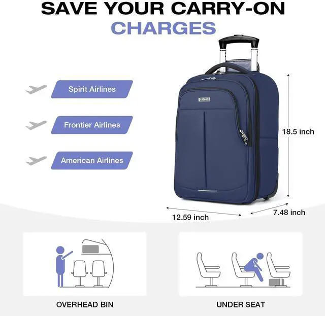 Alt view image 3 of 5 - Lekespring Rolling Backpack for Adults,17 Inch Waterproof Carry-on Backpack with Wheels, Wheeled Backpack Carry-on Luggage, Travel Backpack for Men Women, Trolley Laptop Backpack, Navy Blue Medium