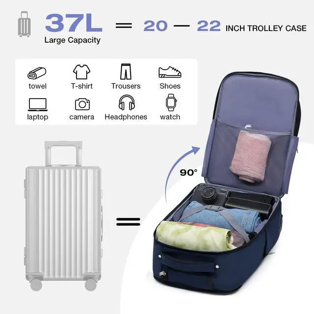 Alt view image 2 of 5 - Lekespring Rolling Backpack for Adults,17 Inch Waterproof Carry-on Backpack with Wheels, Wheeled Backpack Carry-on Luggage, Travel Backpack for Men Women, Trolley Laptop Backpack, Navy Blue Medium