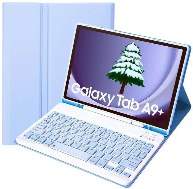 Alt view image 2 of 5 - Lrufodya Keyboard Case with Pen Slot for Galaxy Tab A9 Plus 2023 / A9+ 5G 11 Inch (SM-X210/X216/X218) Folio Tablet Cover with Magnetic Detachable Wireless Keyboard Multi-Angle Stand (Ice Blue)