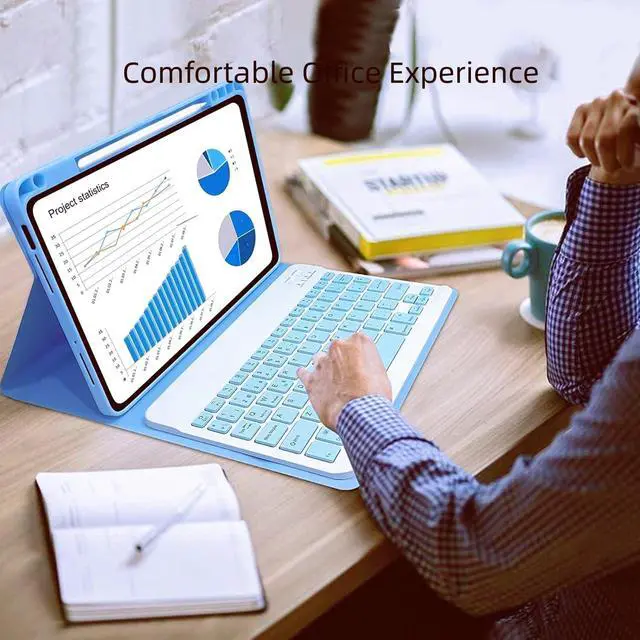 Alt view image 5 of 5 - Lrufodya Keyboard Case with Pen Slot for Galaxy Tab A9 Plus 2023 / A9+ 5G 11 Inch (SM-X210/X216/X218) Folio Tablet Cover with Magnetic Detachable Wireless Keyboard Multi-Angle Stand (Ice Blue)