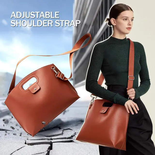 Alt view image 4 of 5 - KALIDI Messenger Bag 16 Inch Slim Laptop Vegan Leather Briefcase Crossbody Tote for 15.6" Notebook Computer Work Office Satchel Bag, Brown