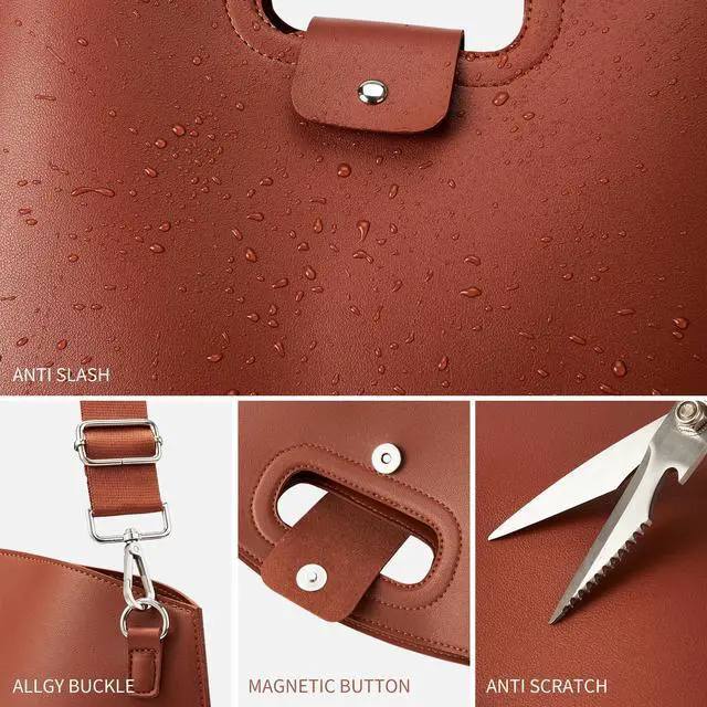 Alt view image 5 of 5 - KALIDI Messenger Bag 16 Inch Slim Laptop Vegan Leather Briefcase Crossbody Tote for 15.6" Notebook Computer Work Office Satchel Bag, Brown