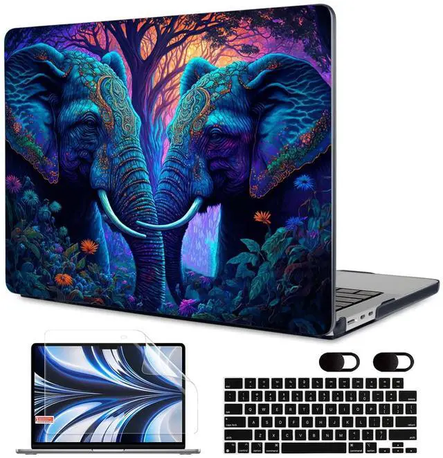 Main image of MEEgoodo Case for MacBook Air M4/M3/M2 13.6 inch 2025 2024 2022, Fit Model A3240 A3113 A2681, Compatible with MacBook Air 13 inch, Laptop Hard Shell Case with Keyboard Cover, Elephants