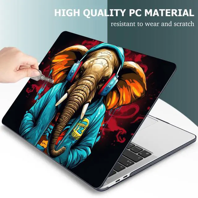 Alt view image 5 of 5 - Lepeoac Case for MacBook Pro 13 inch with/Without Touch Bar (2016-2022, M2 A2338 M1 A2289 A2251 A2159 A1989 A1706 A1708), Hard Shell + Keyboard Cover + Dust Plug, Elephant Hoodie