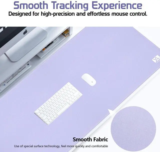 Alt view image 2 of 5 - Light Purple 2XL Color Mouse Pad - Large (36''x18'') Gaming Desk Pad with Nonslip Rubber Base and Stitched Edges - Durable and Waterproof Design