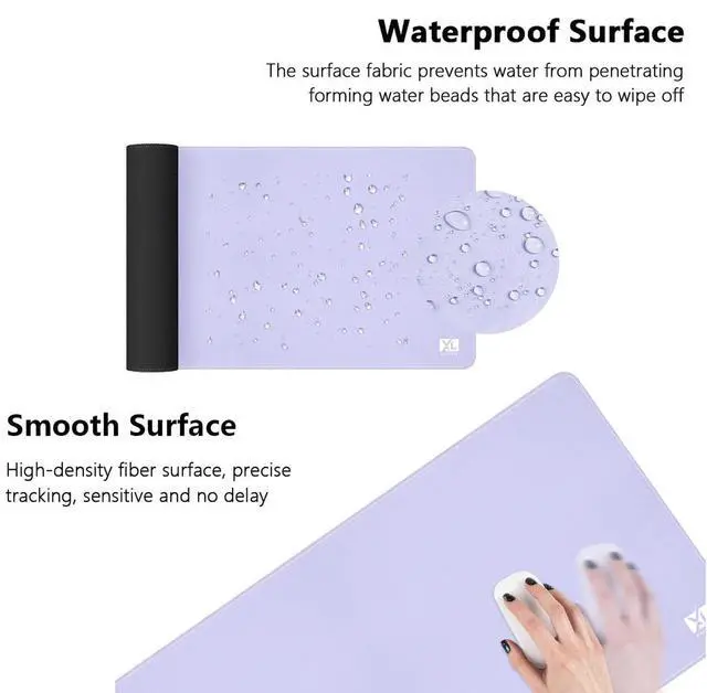 Alt view image 3 of 5 - Light Purple 2XL Color Mouse Pad - Large (36''x18'') Gaming Desk Pad with Nonslip Rubber Base and Stitched Edges - Durable and Waterproof Design