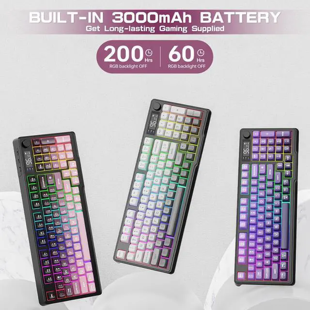 Alt view image 4 of 5 - LexonElec M96 Wireless Keyboard, Low Profile Quiet Typing Membrane Gaming Keyboard with Smart Display & Knob, RGB Backlit, USB C Rechargeable, 94 Keys PBT Keycap for Windows PC, Mac, Linux-BlackBerry