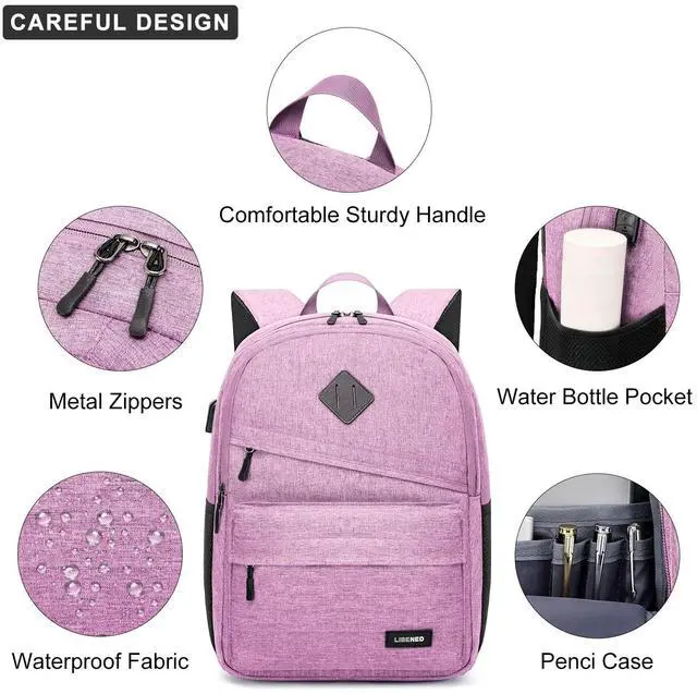 Alt view image 3 of 5 - LIBENED School Backpack for Teen Girls, Cute College Backpacks for Women Students Aesthetic Bookbag Large 15.6 Inch Laptop Bag Middle School Back Pack, Pink