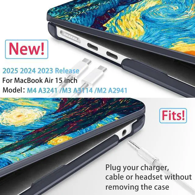 Alt view image 2 of 5 - Mektron Designed for 2025/2024/2023 MacBook Air 15 INCH M4 A3241 /M3 A3114 /M2 A2941 Case, Printed Plastic Hard Shell Cover with 15.3" Liquid Retina Display Touch ID, Starry Sky