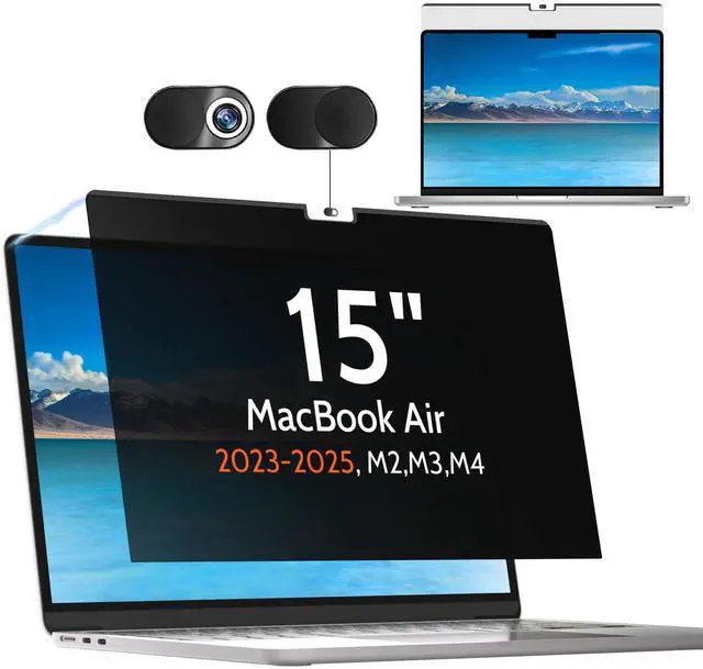 Main image of Privacy Screen for MacBook Air 15 Inch 2023-2025 (M2 M3 M4 Chip), Magnetic Removable Anti Glare Blue Light Filter Protector