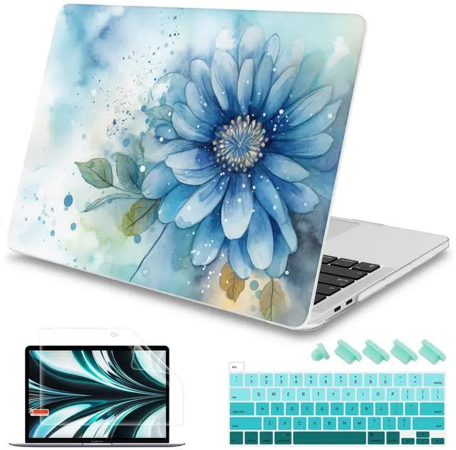 Main image of Mektron Designed Case for MacBook Pro 16 Inch A2141 Cover 2019 Release 16" with Liquid Retina Display/Touch ID, Plastic Hard Shell with Keyboard Skin & Screen Protector, Watercolor Blue Flower